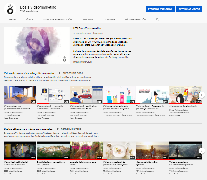 Canal youtube dosis video marketing - productora audiovisual